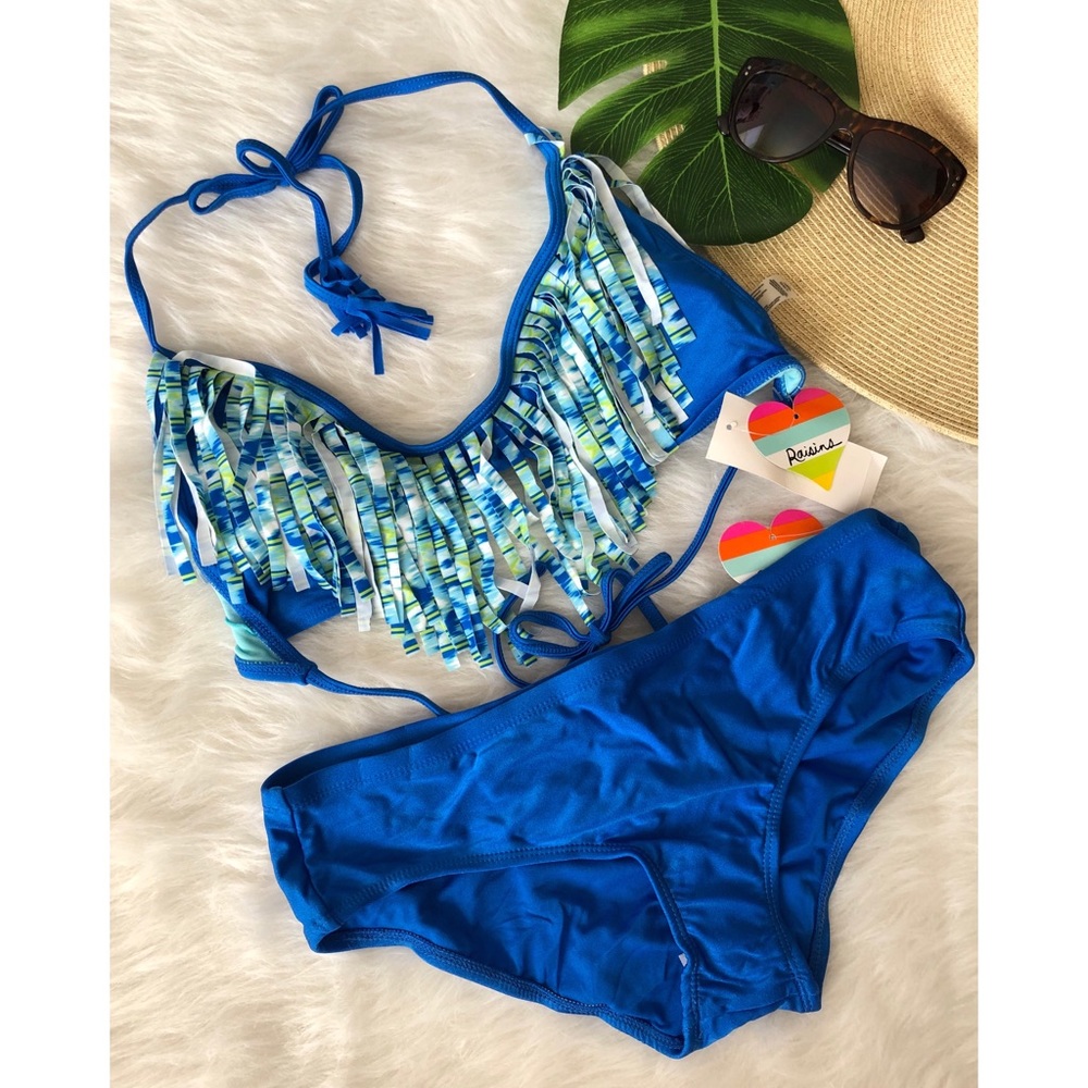 🆕 Raisins kaiya blue fringe bikini ruched set